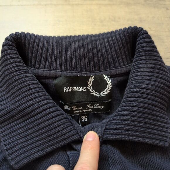 Raf Simons Mens Navy Blue Fred Perry Polo Long Sleeve Shirt Sz 36 EUC - Picture 3 of 10